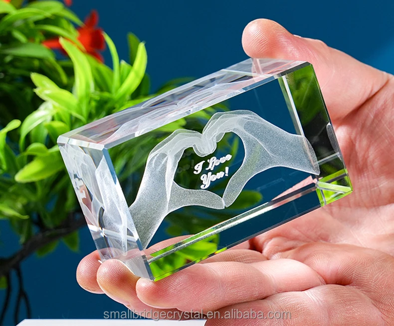 PuJiang Factory 3D Laser Glass Crystal Cube Love Theme Mather's Day gift OEM Design manufacture