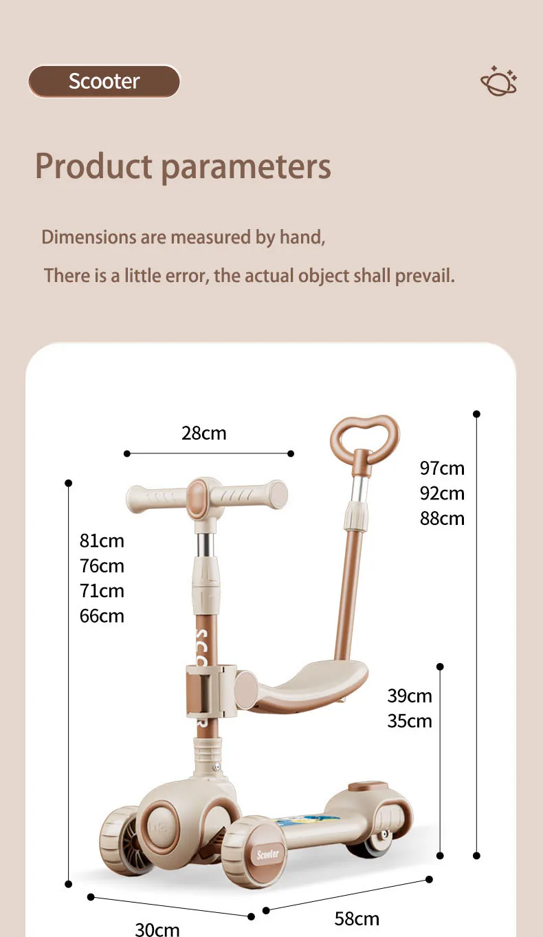 Kids Scooter With Push Handle Folding Baby Scooter 10 Year Old Boy And