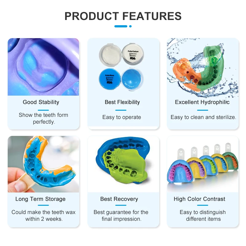 Huaer Blue Mailer Box Making Snap on Veneers Smile Find Mold Putti Dental Trays Impression Material Putty Teeth Molding Kit