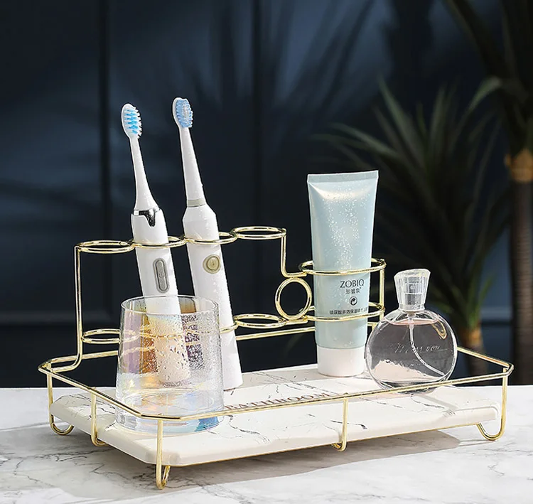 Decorative Metal and Diatomite Toothbrush Rack Tray for Bathroom