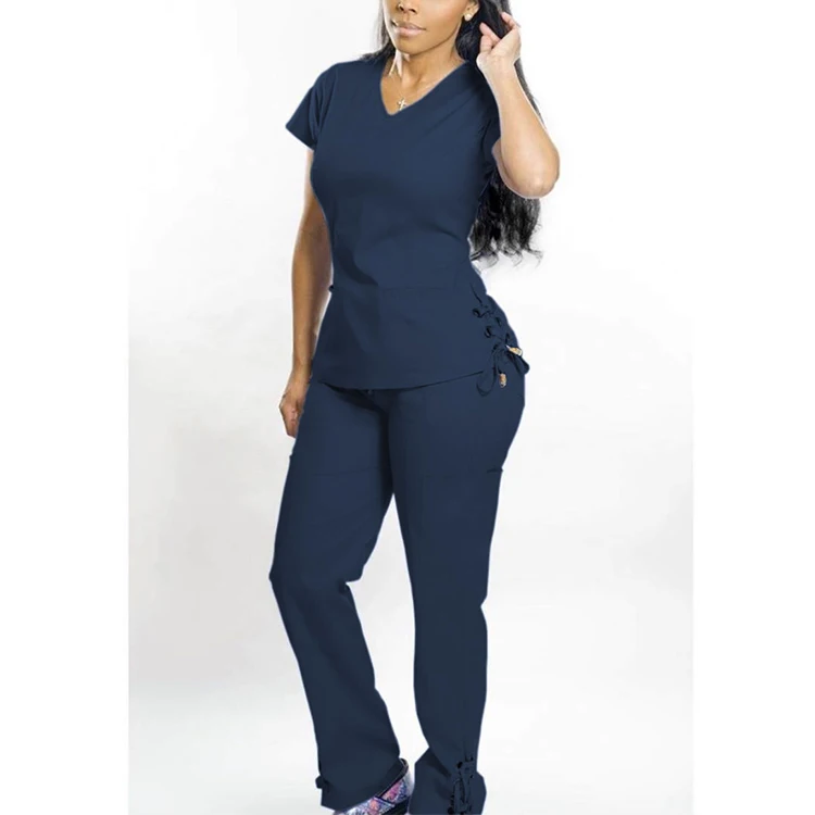 Custom Scrub Uniform Breathable Stretch  Short Sleeve Sets Nursing Uniforms Nurse Medical Scrubs Design