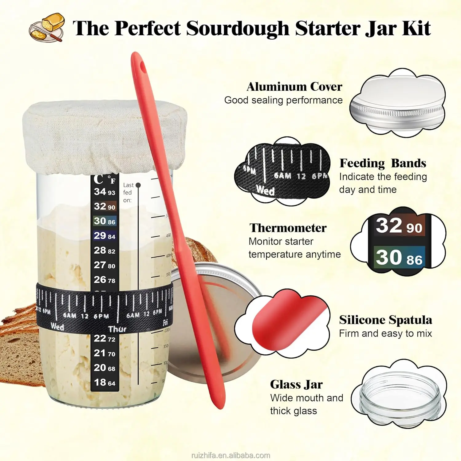 Best Seller Custom Sourdough Starter Kit Large Capacity Sourdough Container Kit With Date Marked