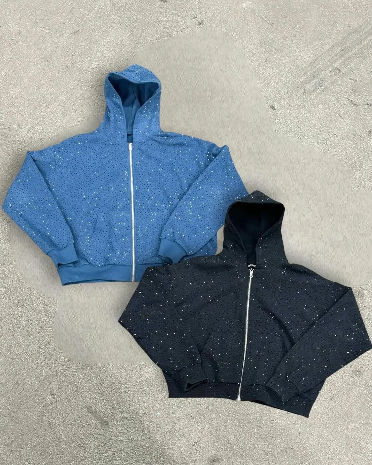 Custom Designer Streetwear Hoddies Unisex 100% Cotton French Terry Oversized Zip up Crystal Rhinestone Jackets Hoodies for Men