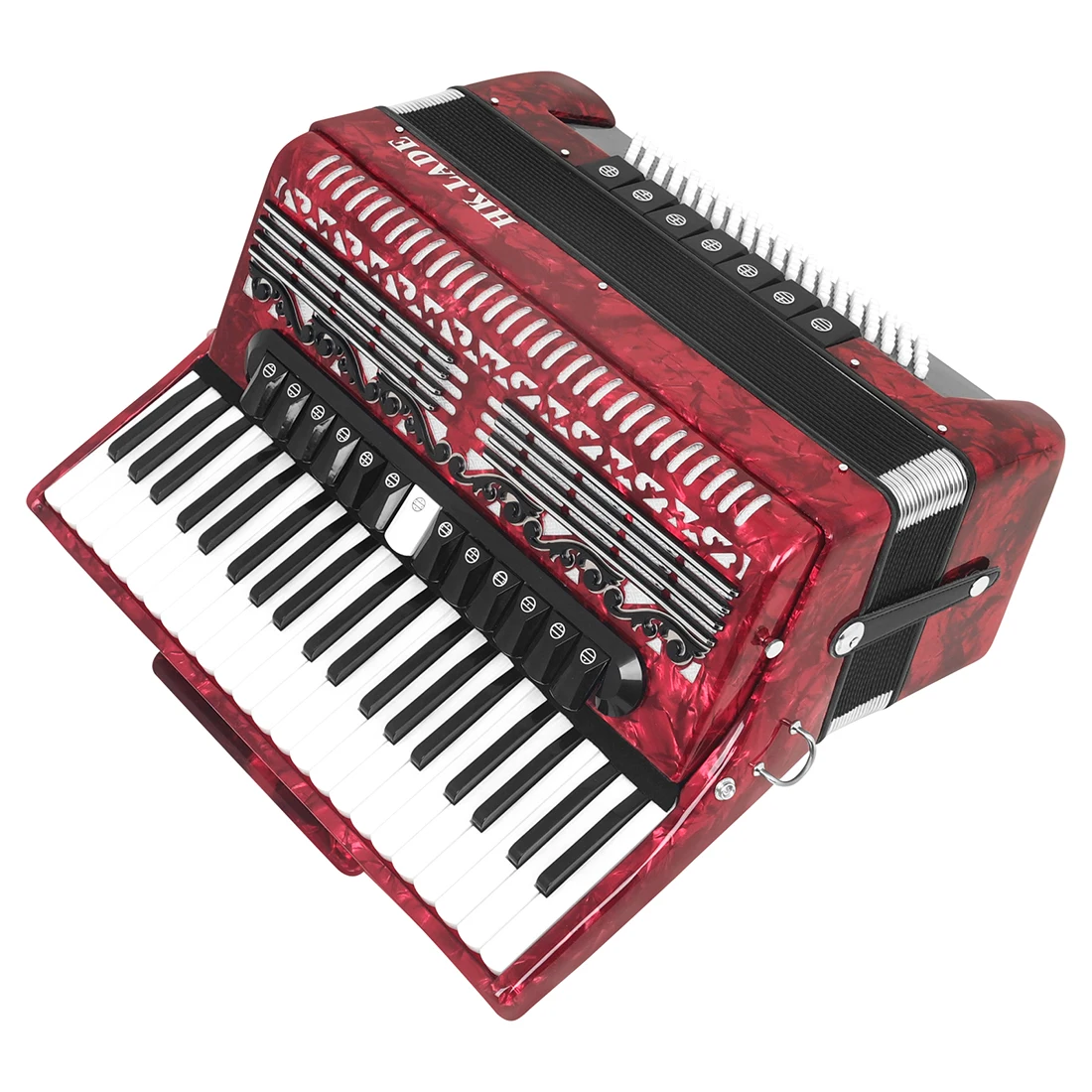 HK LADE 41鍵120バス アコーディオン 赤色 ポータブル楽器 付属品付き