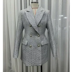 AELESEEN Own Factory Autumn Twinter Blazer Office Ladies Gray Black Double-breasted New Fashion Slim Fit Women's Coat Blazer