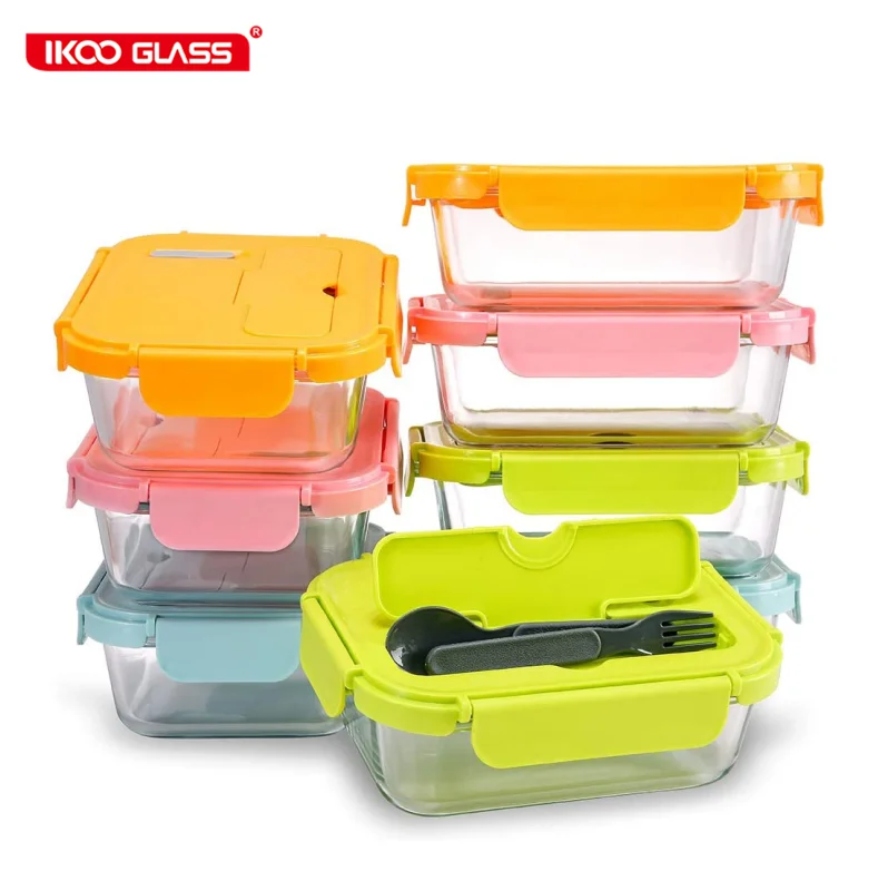 glass lunch box with cutlery color