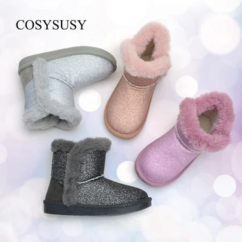 New style stock to ship wholesale fashion fur big children snow boots kids winter outdoor warm casual shoes for girls