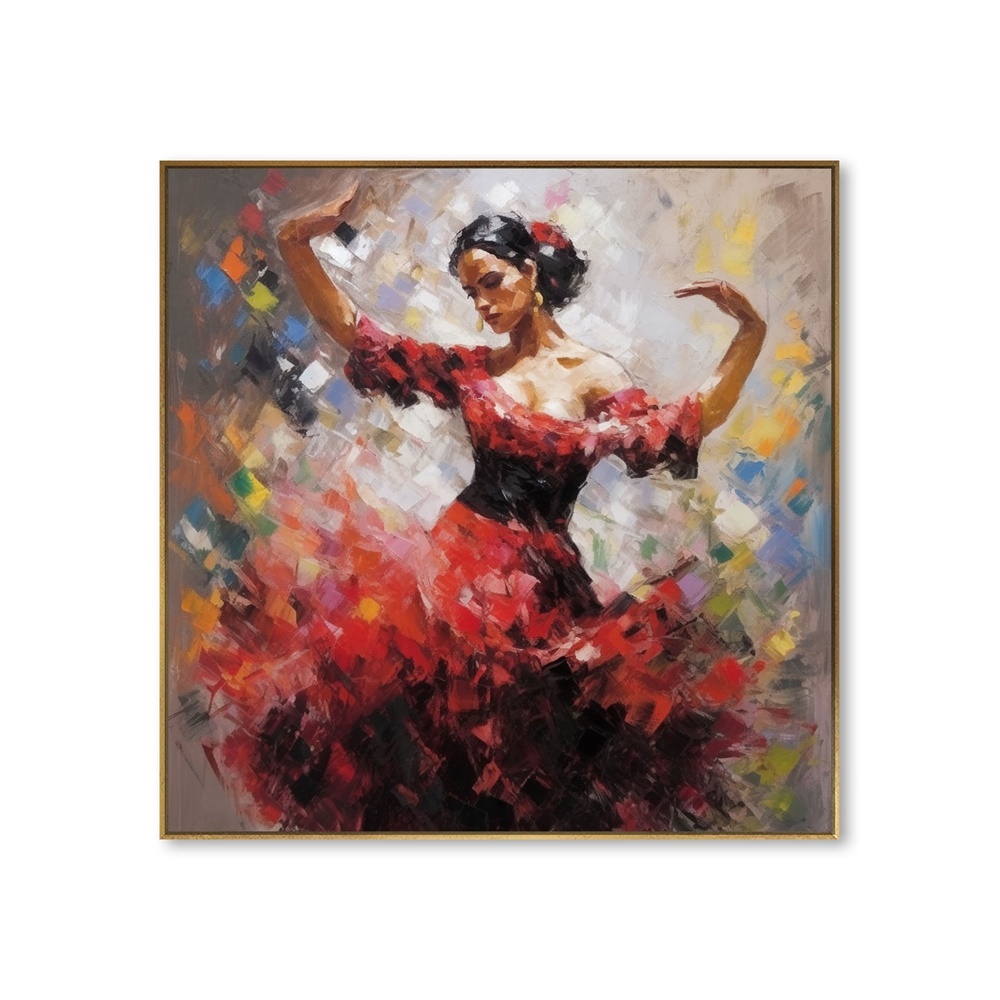 Hand-painted Spanish Flamenco Woman Oil Painting, 100x100cm, Oem