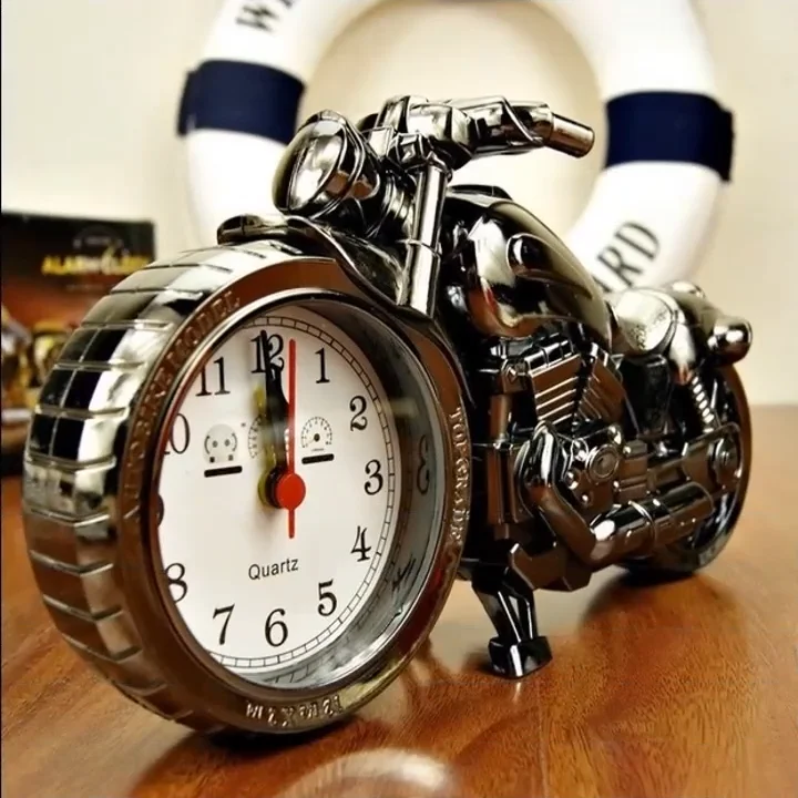 Motorcycle  Model AutoBike Vintage Harley Davidson Gold Analog Desk Alarm Clock 