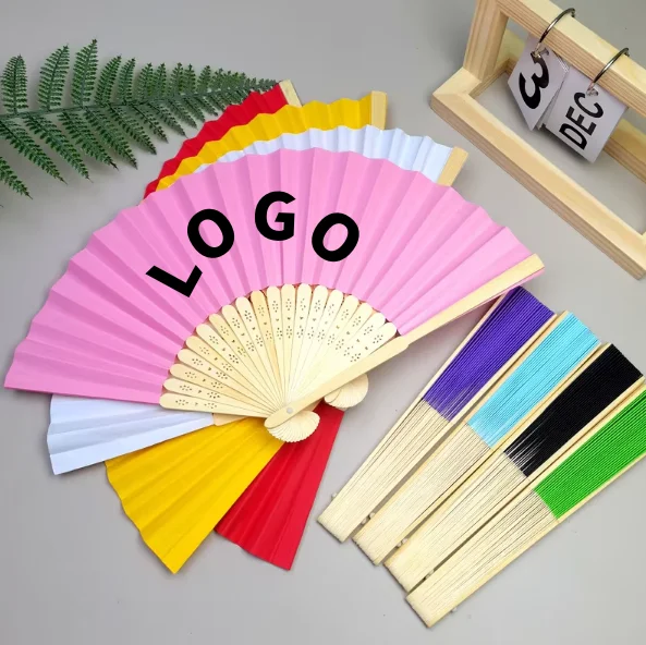 Fashion Classic Paper Fan Blank Customized Logo Folding Bamboo Colorful DIY Hand-painted Surface Fan
