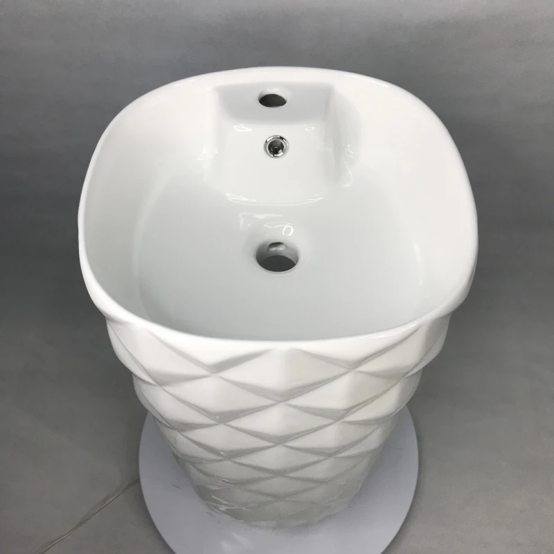 Popular Hotel Ceramic Wash Basin  Sanitary Ware Basin Freestanding Pedestal Sink Ceramic Basin With Durian Surface