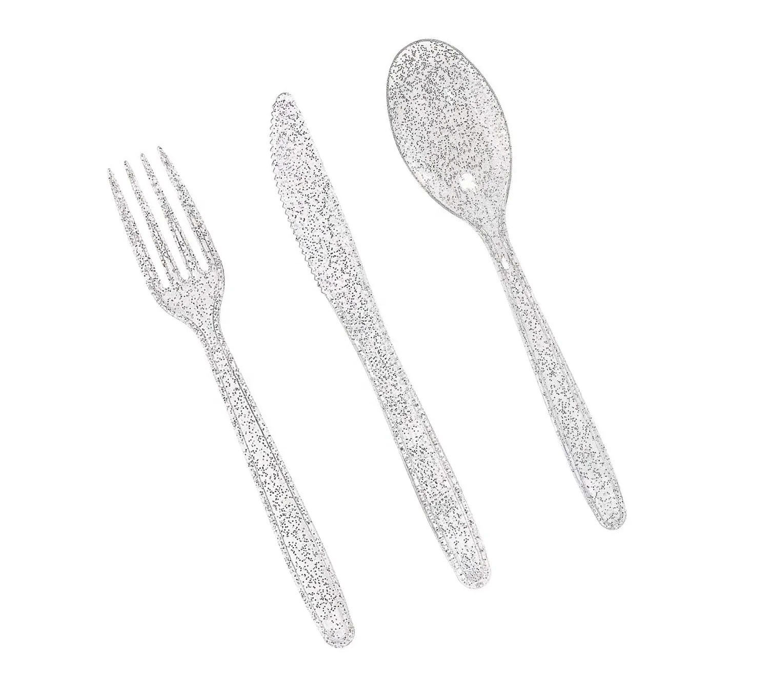 PS Disposable Plastic Cutlery Gold Sliver Rose Gold Glitter Disposable Plastic Flatware Knife Fork Spoon