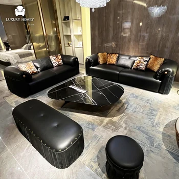 Italian High-end Luxury Designer Fashion Living Room Furniture Set Modern Leather Sofa Set Furniture Living Room