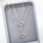 Rose Gold 925 Sterling Silver Four Leaf Cover Necklace Zircon Necklace