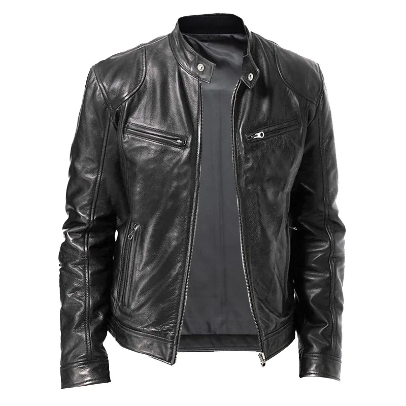 Classic Men's Leather Jacket Slim Fit Motorcycle Blazer Style_voghion.com