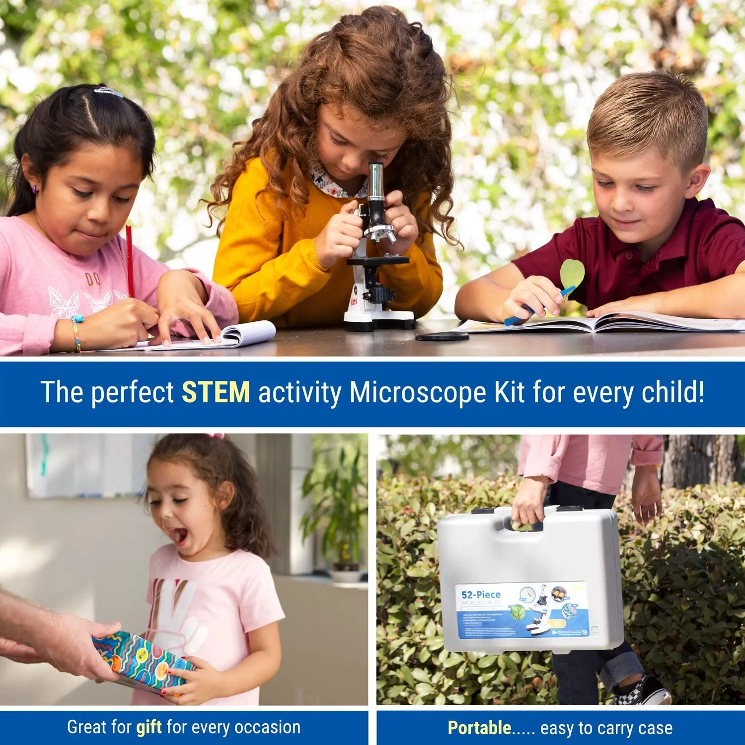 52Pcs Microscope Kit 300x 600x 1200x Magnification Educational Toy Gift for Kids 