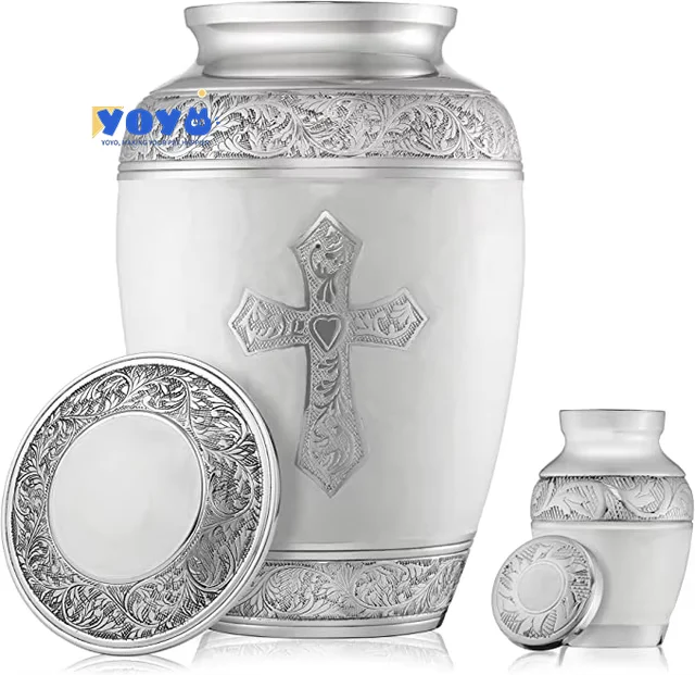 New Arrival Brass Yoyo Memorial Urn for Pets Elegant Adult Funeral Urn with Cross Gold Metal Cremation Ashes Holder