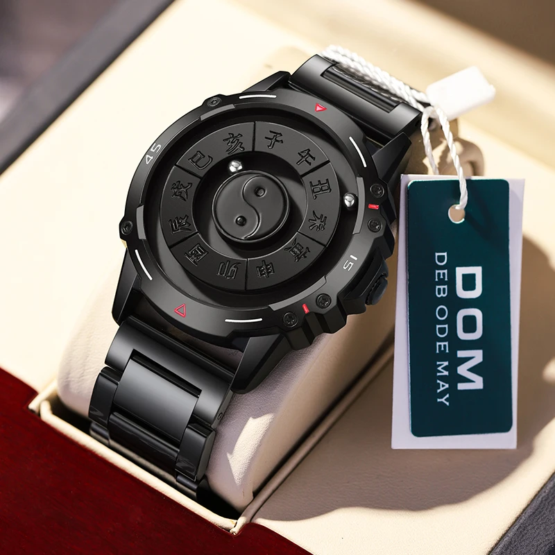 DOM Chinese Dial No Mirror Design Watch for Men Leather Strap Waterproof Sport Mens Magnetic Ball Pointer Quartz Watches 1737