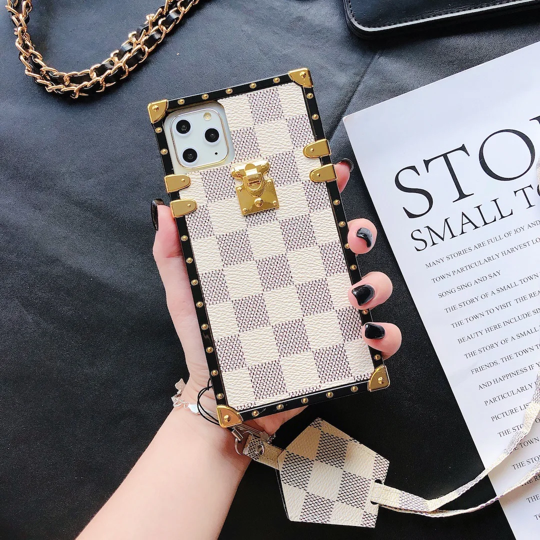 Designer Brand Luxury Pu Leather Phone Case With String For Iphone
