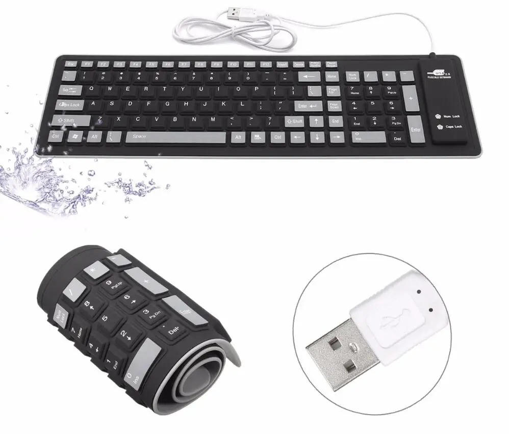 103 Keys Mute Wired Keyboard Portable Business Office Keyboard Silicone Crimp Keyboard