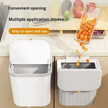 Kitchen and Bathroom Wall-Mounted Trash Can with Lid Plastic Cabinet Door Waste Bin for Home Use