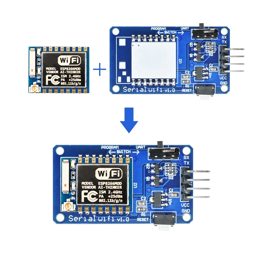 USB To ESP8266 ESP-07 Wi-Fi Module – Built-in Antenna, 5.5x1.9cm
