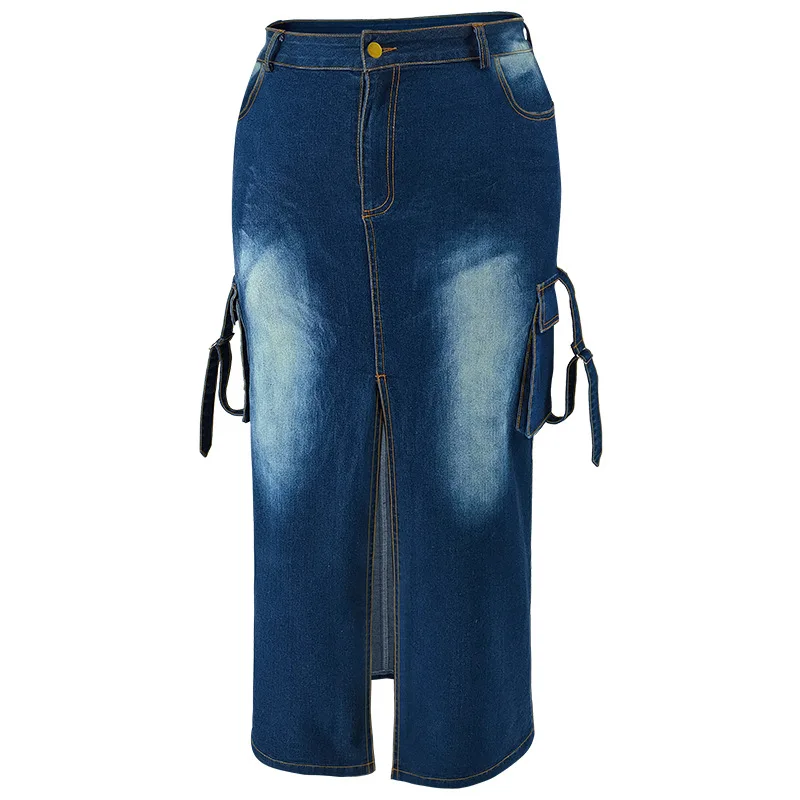 【BAON】Dicto String Pocket Long Denim Skirt Amazon.com: EsEiCo Women's High Waist Slit Thigh Long Denim