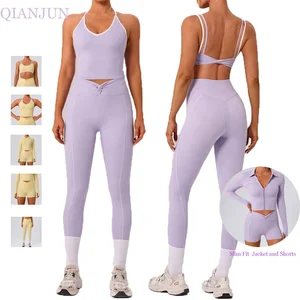 Hot Sale High Quality Sports Bra High Waist Leggings Suit Long Sleeve Workout Wear Gym Sportswear Women Fitness Clothes Sets