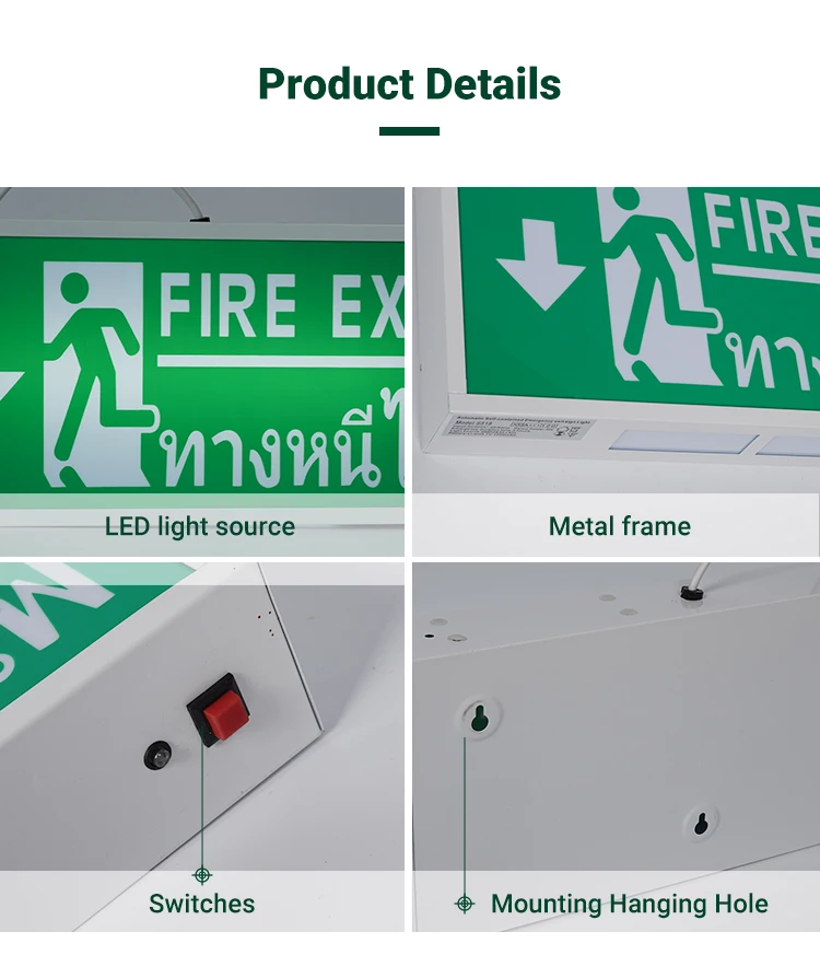 Customized Pattern SMD 2835 3W Wall Mounted Rechargeable Led Fire Led Emergency Exit Light