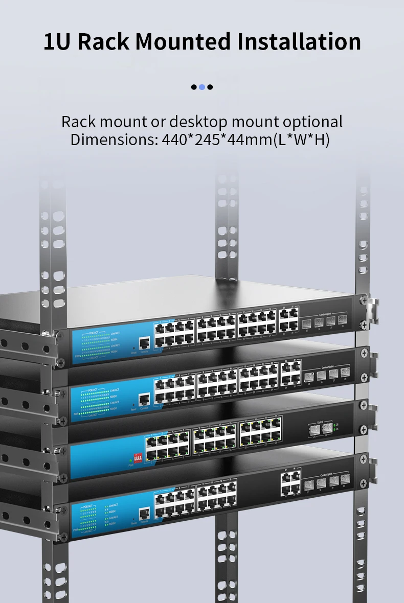 L3 Management 48 PoE Ethernet Switch Gigabit Rj45 with 10G Sfp Uplink Smart Managed High Stable Performance