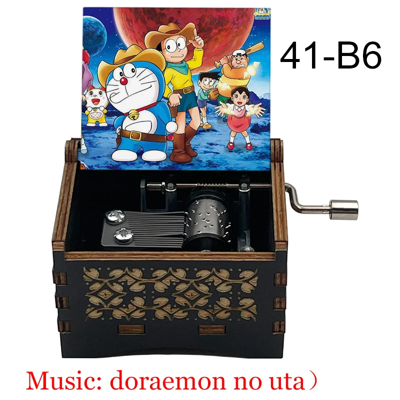 Anime Doraemon Hand Crank Music Box - 18 Note Mini Black Wooden