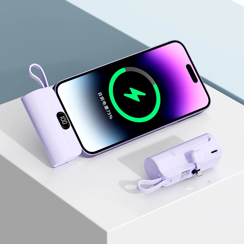 2023 MX197 Mini Smart Led Power Display Portable 3000mah 5000mah with Built in Charging Plug Cable and Handle Capsule Power Bank