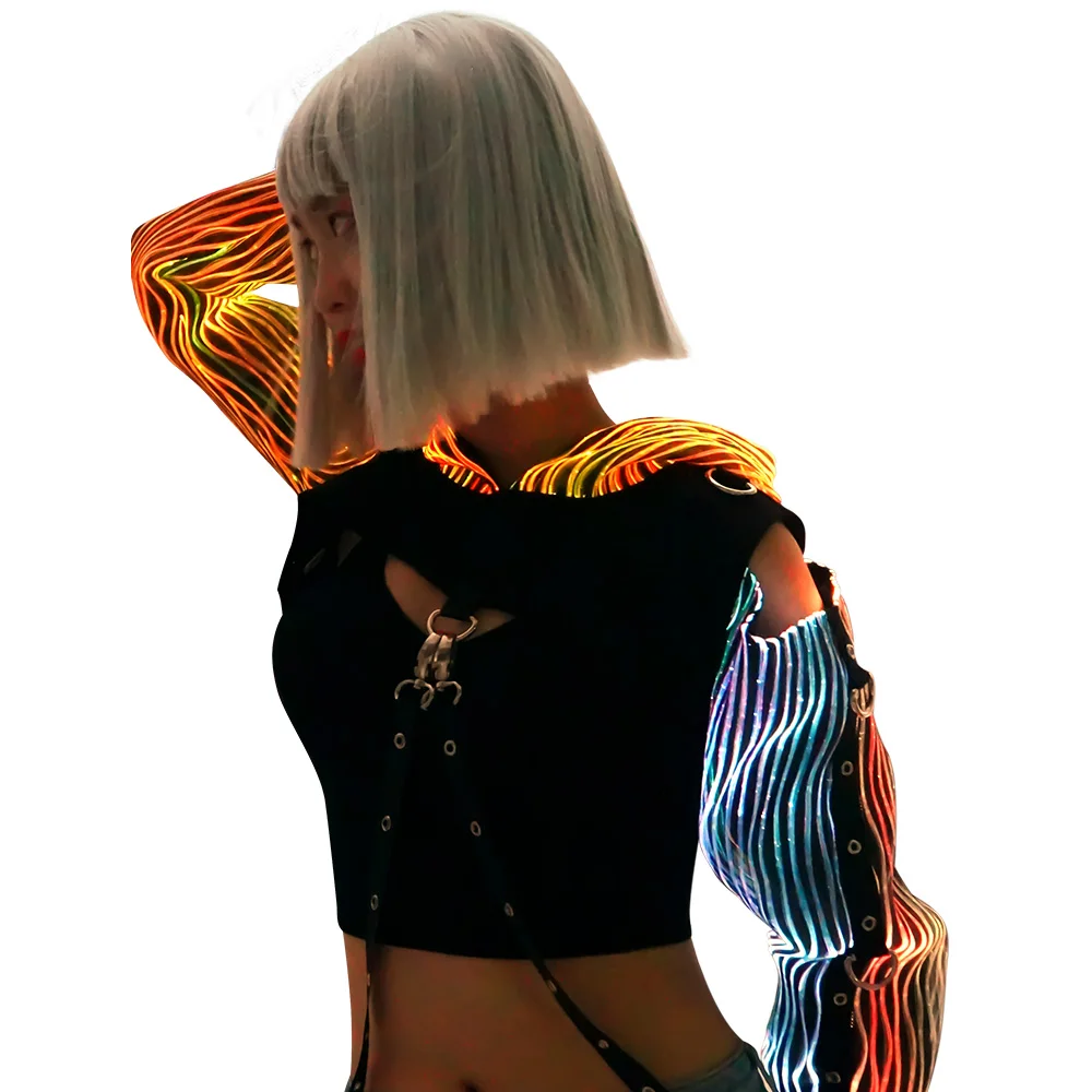 サイバーパンクLED発光ハイカットクロップトップパーカー| Alibaba.com