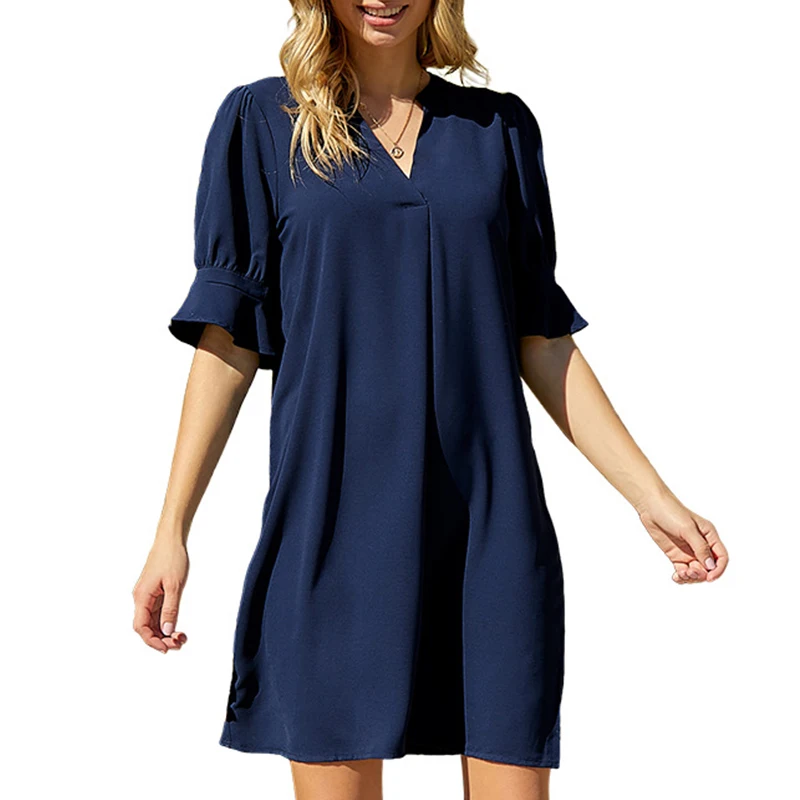 Summer New Styles Lady's Woven Chiffon Midi Dress Custom Women Casual