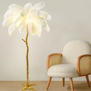 JACKSUN  Luxury Ostrich Feather Tree Shape Floor Lamp 120cm 32 Pcs Natural Feathers Bedroom Living Room Sofa Decor Floor Lights