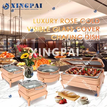Shafing Dish Buffet Hotel Rose Gold Brass Chafing Dish Set