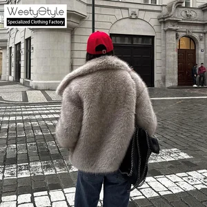 Euro-American Cross-Border Wholesale Women's Coat Autumn Winter Solid Color Faux Fur Lapel Woven Single Button Casual