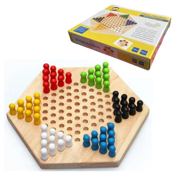 Chinese Checkers Montessori Wooden Strategy Game Tangram Early Learning Toy Flying Chess for Children wooden chess