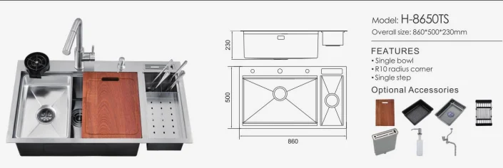 Tik Tok Trends Multifunctional Sinks Waterfall Kitchen Handmade Sink Stainless Sink With Colander Cup Washer Customized Sizes supplier