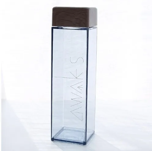 Custom Square Shape Water Bottle Juice Drink Bottle With Wood Grain Lid