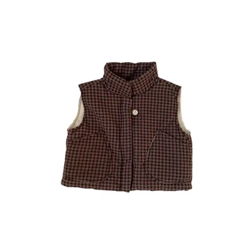 Korean version of winter new stylish baby vest large pocket plaid pure cotton vest single-button soft kids vest