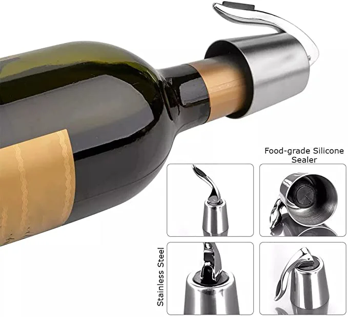 High Quality Durability Easy Clean Reusable Stainless Steel Wine Bottle Stopper With Silicone Plug