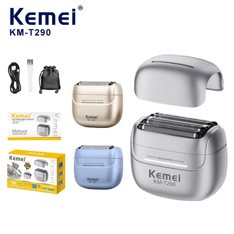 KEMEI Km-T290 Mini rasoir électrique masculin, batterie rechargeable de 800 mAh, vitesse de rotation de 8500 tr/min, étanchéité IPX7, lame magnétique, commande par capteur intelligent, rasoir moderne masculin