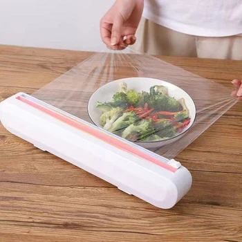 Plastic Food Wrap Dispenser With Slide Cutter Adjustable Cling