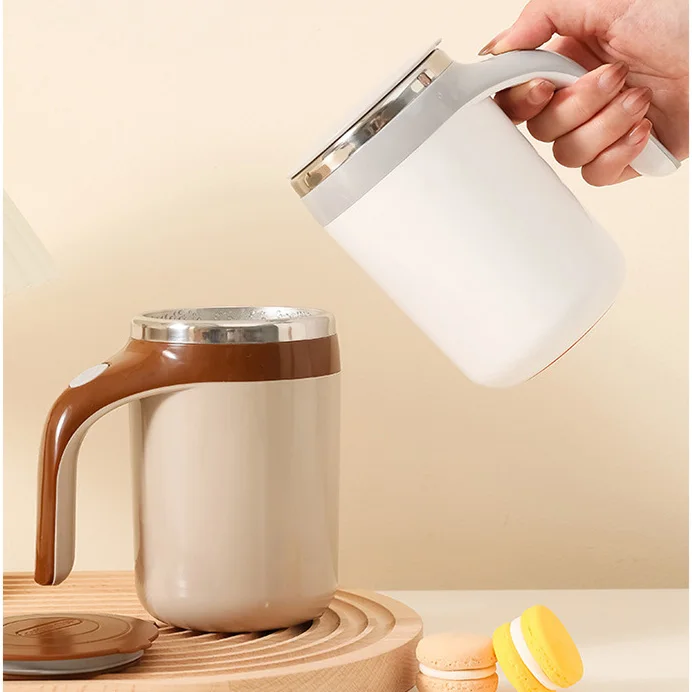 Custom Logo Automatic Magnetic Self Stirring Coffee Cup Stainless Steel Mixing Mug With Handle