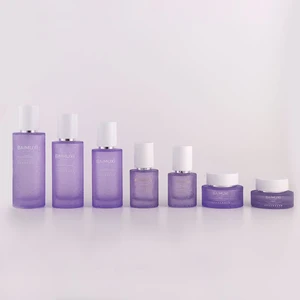 Purple Set Custom Spray Bottles and Face Cream Jar Toner Lotion Pump Skincare Packaging Purple Glass Cosmetic Bottle and Jar
