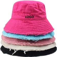 Custom bucket hat outdoor fashion colorful adjustable wide-brimmed  hat custom logo hole bucket hat with rope.