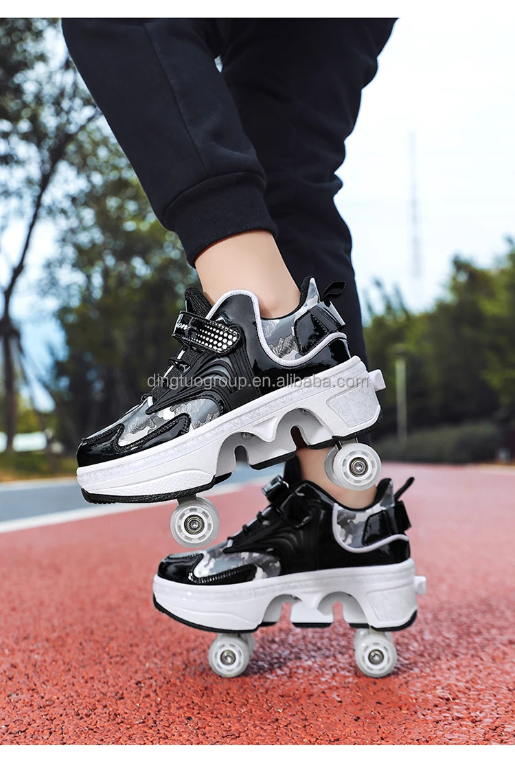 Retractable Roller Skate Shoes Women Dual Purpose 4 Wheels Roller