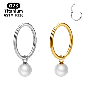 New Arrival ASTM F136 Titanium Pearl Hoop Nose Ring Septum Clicker Cartilage Tragus Helix Women Body Piercing Jewelry