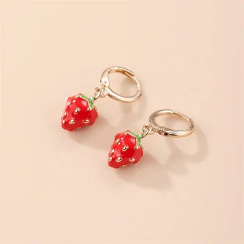 WeSparking Enamel Jewellery Gold Plated Huggie Earrings For Women Clip On Strawberry Fruit Design Drop Earring Fashion Jewelry